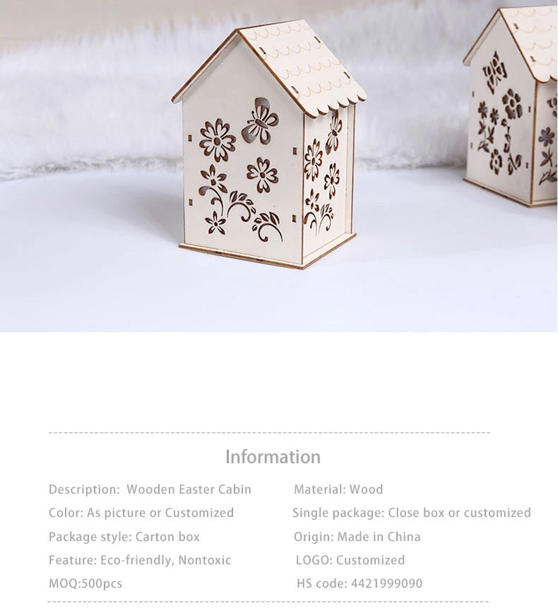 Wooden Decoration House for Easter Craft with Light